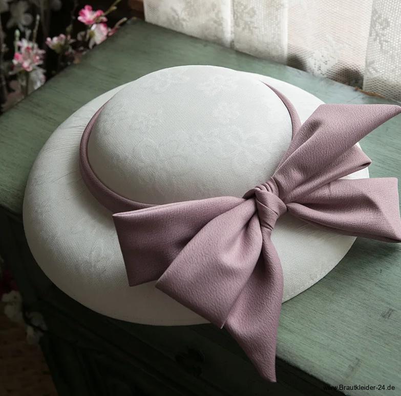 Brauthut Katrina mit Blumenmuster und Rose&nbsp;Schärpe