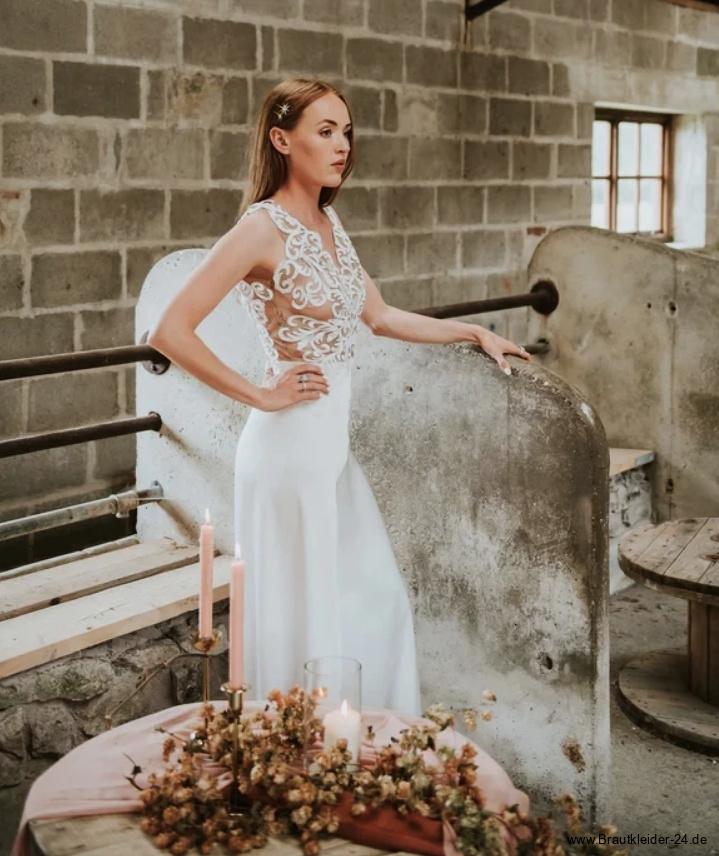 Braut Overall Einteiler Standesamt Outfit in Weiß mit&nbsp;Spitze
