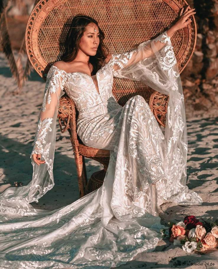 Meerjungfrau Brautkleid Lotta Schulterfrei mit Trompeten Ärmel und Schleppe