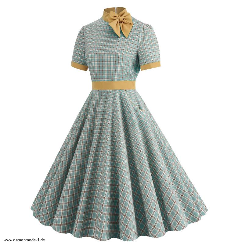 A Linie 50er Rockabilly Kleid Knielang Grün&nbsp;Kariert