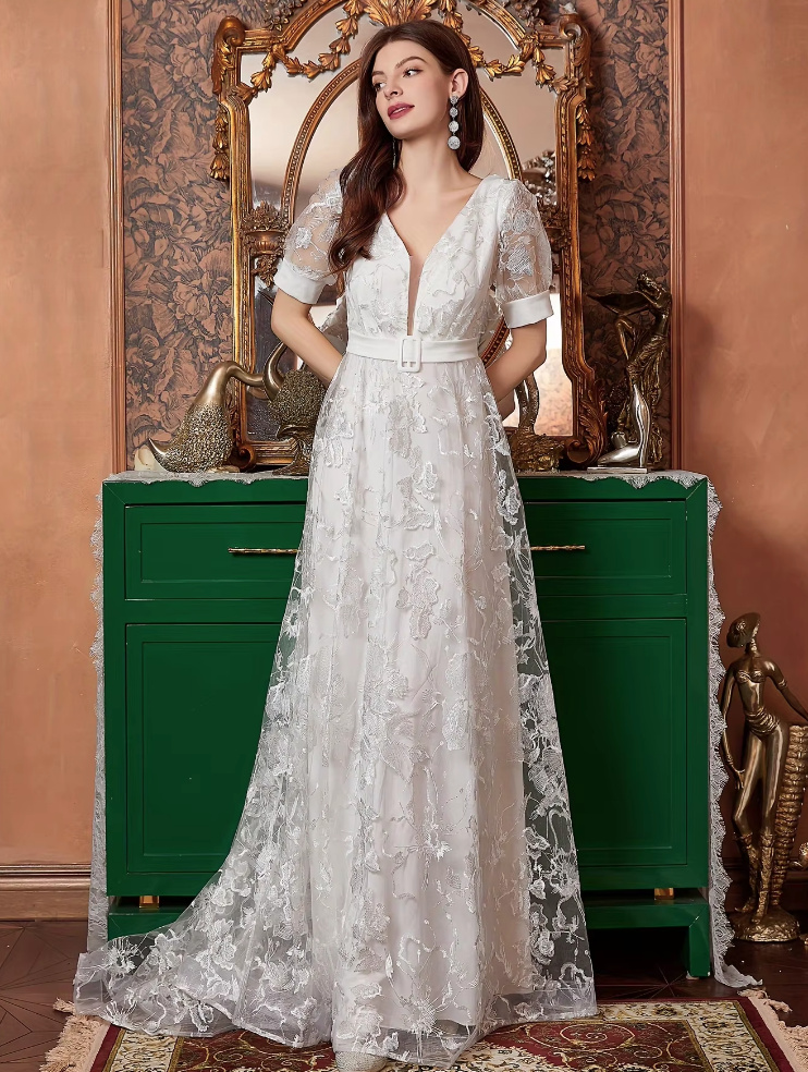 Kurzarm Vintage Style Standesamtkleid Carole aus&nbsp;Spitze