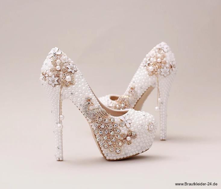 Plateau Brautschuhe Online mit Perlen und Strass 3D&nbsp;Blumen