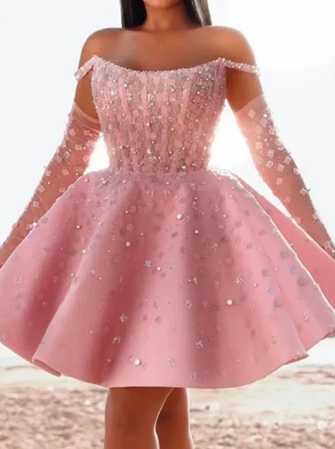 A Linie Glitzer Cocktailkleid Ivonne für Hochzeitsgäste in&nbsp;Rosa