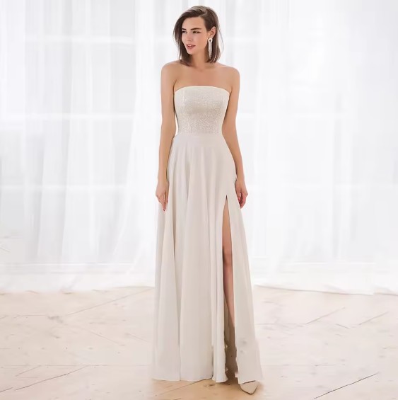 A Linie Schulterfreies Brautkleid Elke mit Sexy&nbsp;Schlitz