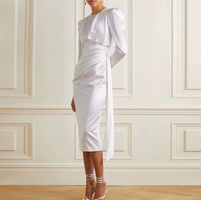 Bleistift Langarm Standesamt Brautkleid Dorisa&nbsp;Wadenlang