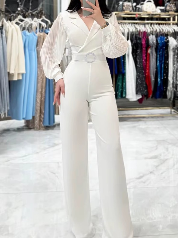 Bodycon Braut Einteiler mit Gürtel und Chiffon&nbsp;Ärmeln