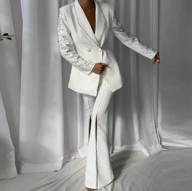 Braut Outfit Zweiteiler Hosenanzug für den Standesamt mit Strass Perlen&nbsp;Applikationen