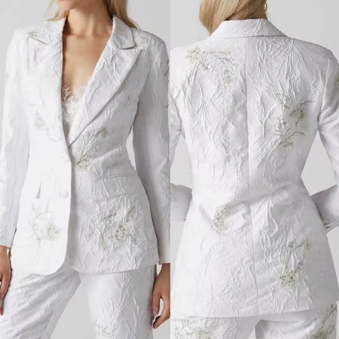 Braut Zweiteiler Hosenanzug Irma für den Standesamt mit Perlen Blumen&nbsp;Applikationen