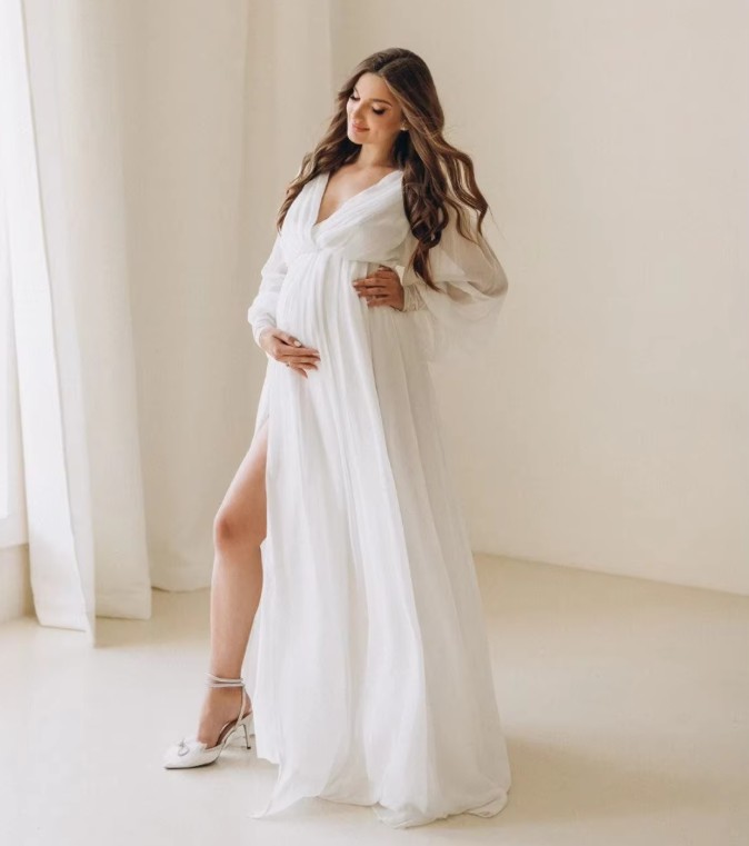 Chiffon Langarm Brautkleid für Schwangere&nbsp;Henrike