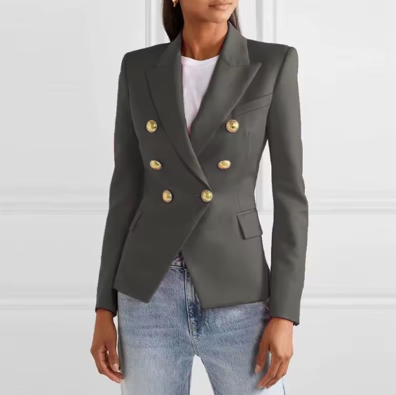 Damen Blazer Elele Elegant in Dunkelgrau mit Gold Knöpfe