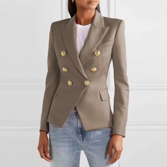Damen Blazer Elele Elegant in Khaki mit Gold Knöpfe