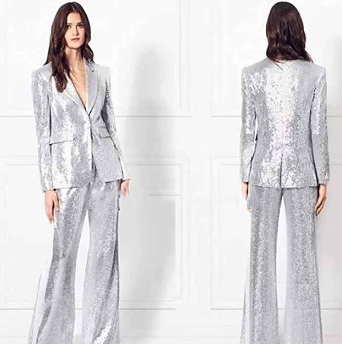Damen Glitzer Hosenanzug Elsa Elegant und Festlich in&nbsp;Silber