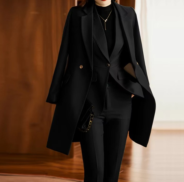 Damen Hosenanzug Effie Dreiteilig mit Long Blazer in&nbsp;Schwarz