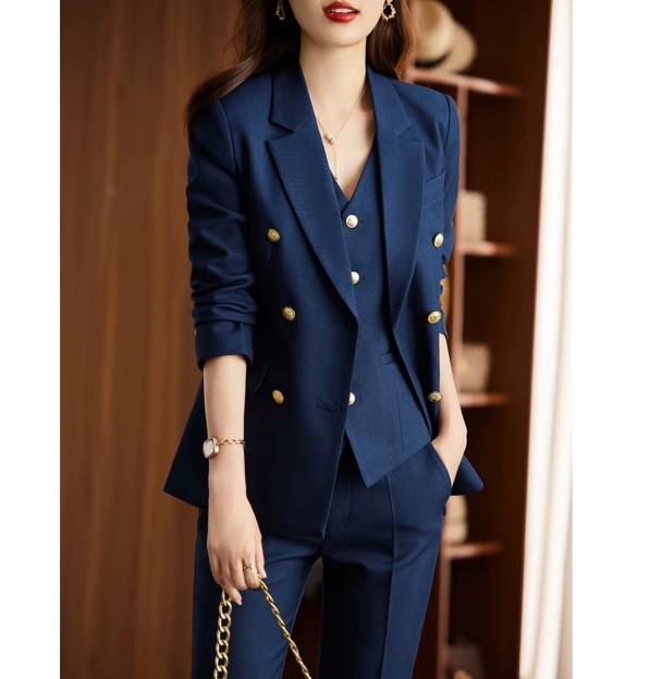 Damen Hosenanzug Eltje Dreiteilig Elegant in Marineblau