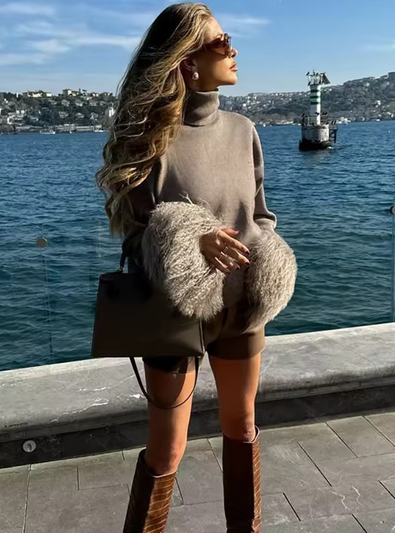 Damen Langarm Patchwork Strick&nbsp;Pullover