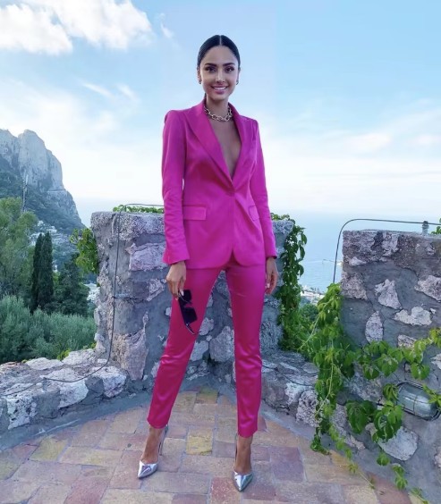 Damen Satin Hosenanzug Emmy Elegant – Festlich in&nbsp;Pink