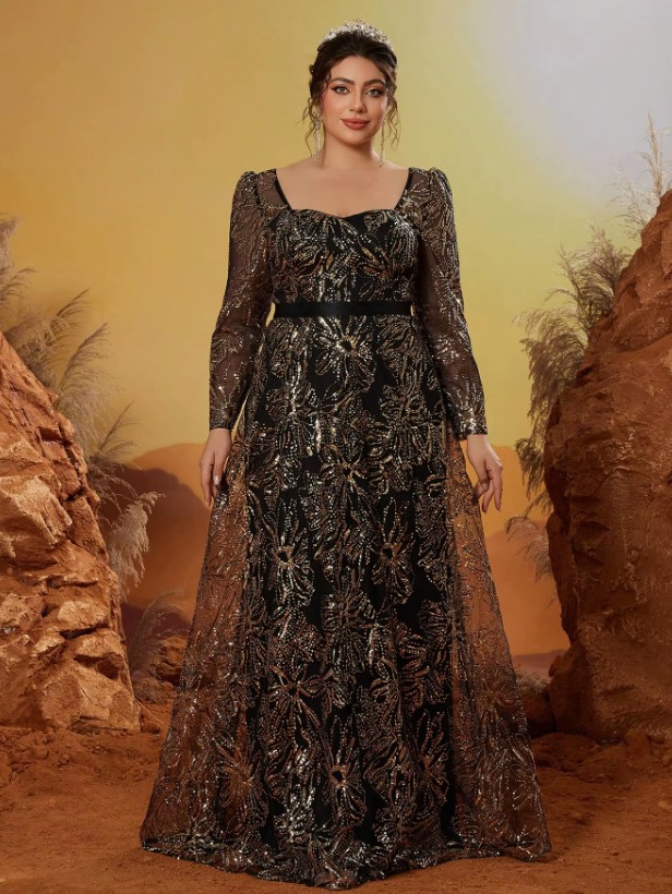 Empire Glitzer Langarm Abendkleid Eltje&nbsp;Schwarz