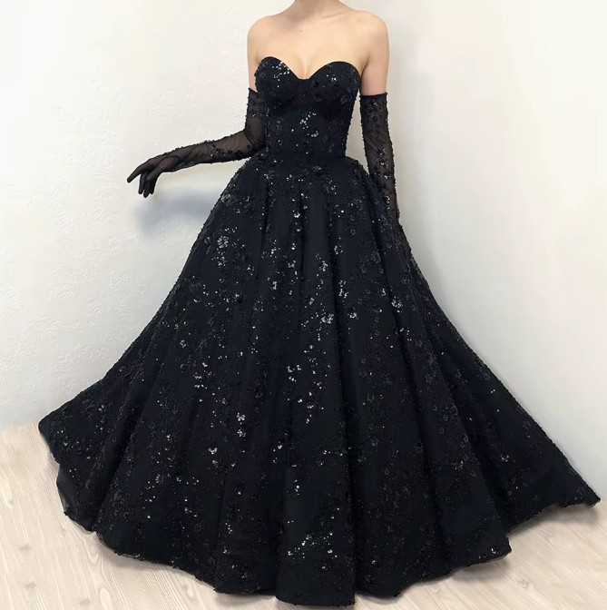 Glitzer Githic Stil Brautkleid Schulterfrei Indira&nbsp;Schwarz