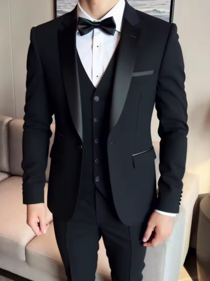 Hochzeitsanzug für den Bräutigam Benitio in Schwarz Dreiteilig&nbsp;Festlich