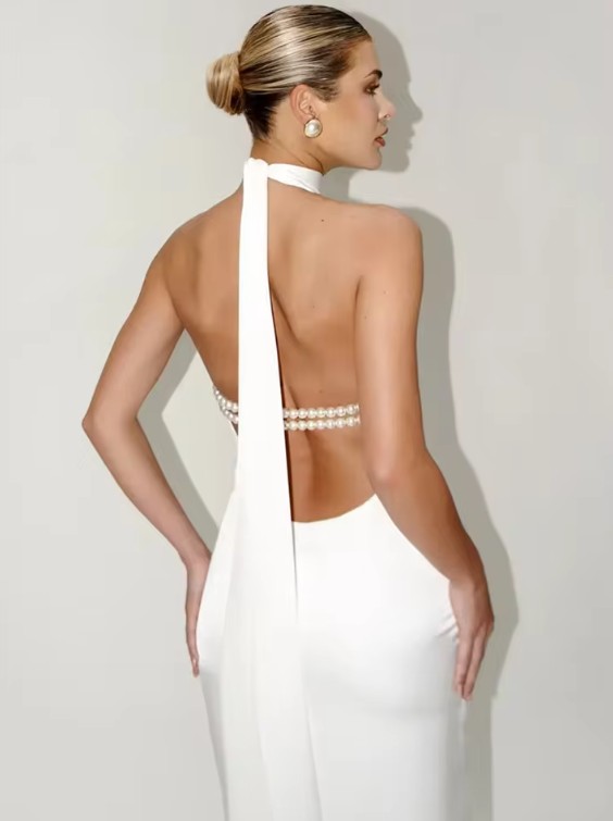 I Linie Satin Standesamt Brautkleid Inoa Lang mit Sexy Rückenausschnitt und&nbsp;Perlenkette