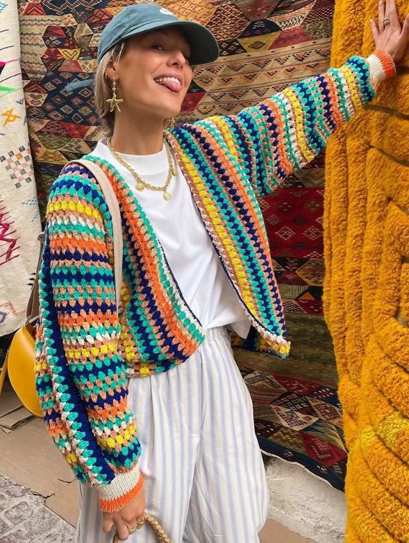 Kurze Strickjacke Elmira für Damen Bunt&nbsp;Gestreift