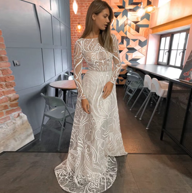 Langarm A Linie Brautkleid Ellen mit Spitze und Pailletten&nbsp;Rückenfrei