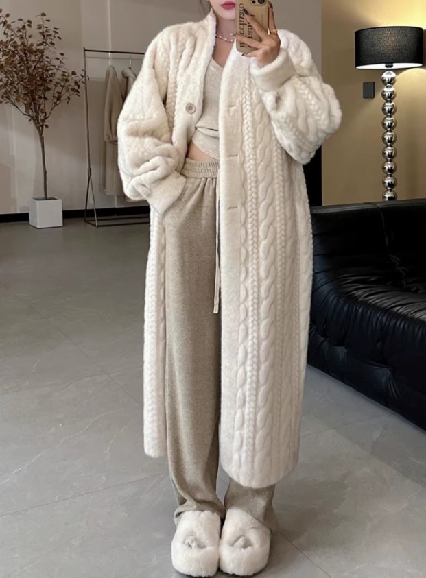 Lange Warme Damen Strickjacke&nbsp;Weiß