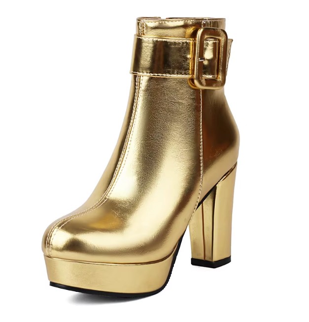 Metallic PU Leder Damen Stiefeletten in Gold bis Gr&nbsp;43