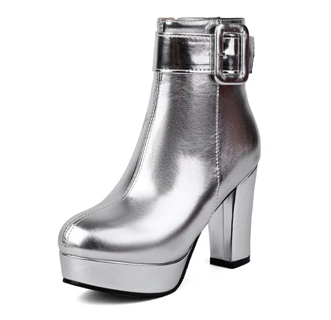 Metallic PU Leder Damen Stiefeletten in Silber bis Gr&nbsp;43