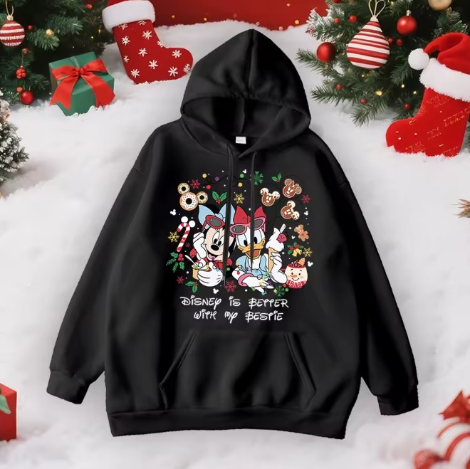 Minnie und Daisy Damen Weihnachtspullover in&nbsp;Schwarz
