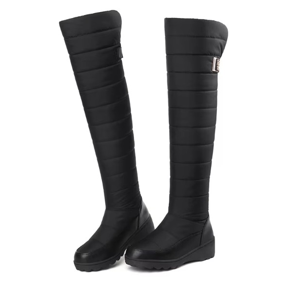 PU Leder Damen Winter Stiefel Kniehoch in Schwarz bis Gr&nbsp;43
