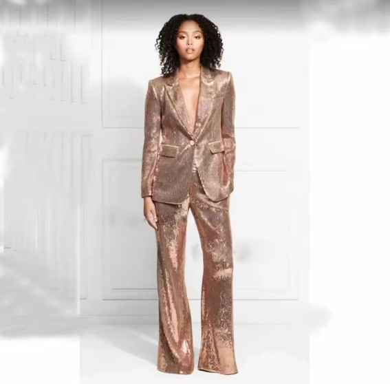 Schickes Pailletten Glitzer Hosenanzug Evina in&nbsp;Gold