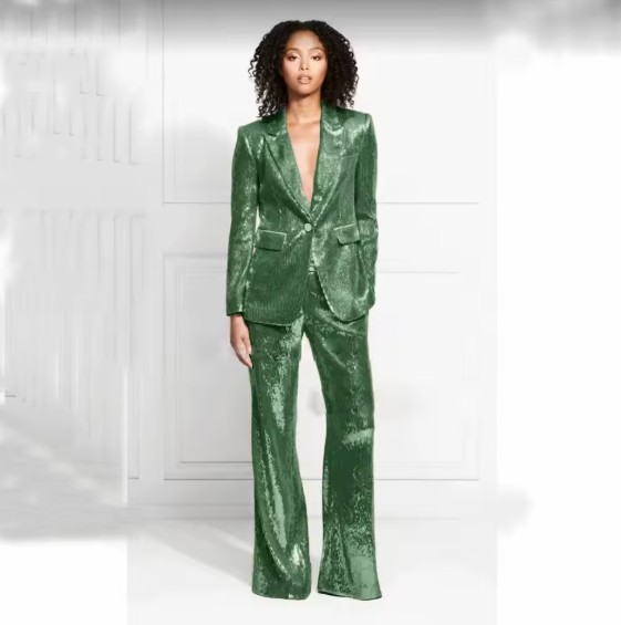 Schickes Pailletten Glitzer Hosenanzug Evina in&nbsp;Grün