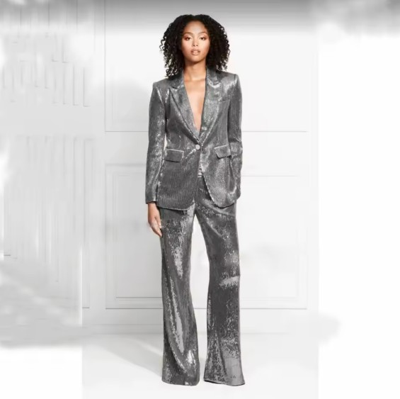 Schickes Pailletten Glitzer Hosenanzug Evina in&nbsp;Silber