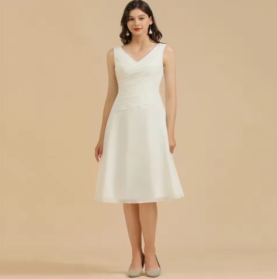 Schlichtes A Linie Standesamt Brautkleid Enrica Wadenlang&nbsp;Ärmellos