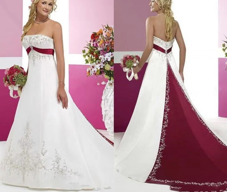 Schulterfreies Empire Brautkleid Idalina mit Stickereien in Rot&nbsp;Weiß