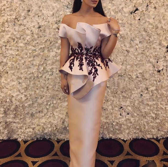 Schulterfreies I Linie Kleid Indira für Hochzeitsgäste Festlich in Lachs