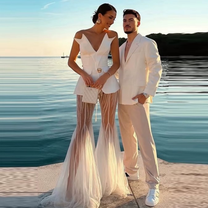 Sexy Braut Outfit Iphigeneia Trägerloses Satin-Oberteil und Durchsichtige Hose im&nbsp;Set