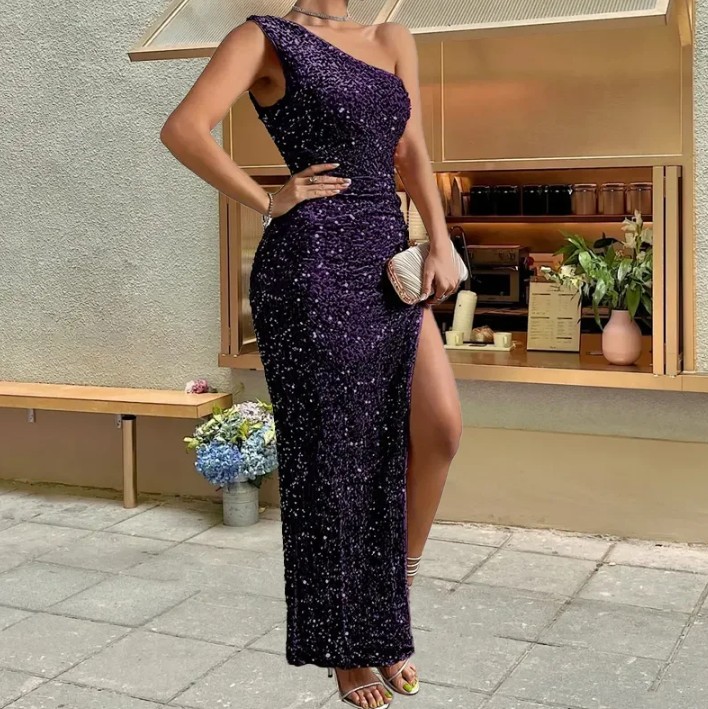 Sexy Cut Out Glitzer Kleid Evi Elegant Ärmellos in&nbsp;Dunkellila