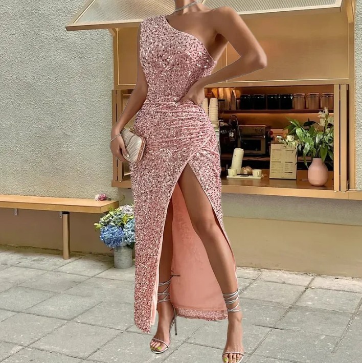 Sexy Cut Out Glitzer Kleid Evi Elegant Ärmellos in Rosa
