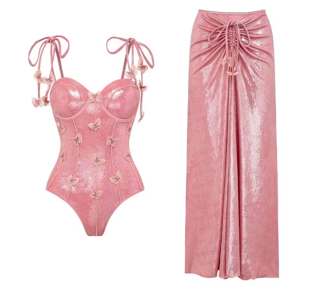 Sexy Glitzer Vintage Style Badeanzug in Rosa mit Rock im&nbsp;Set