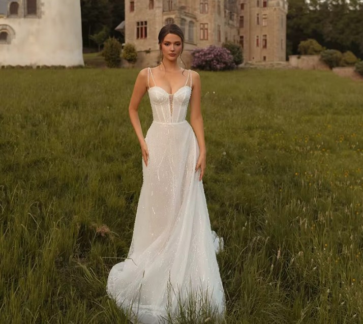 Spaghettiträger Brautkleid Dorisa mit Glitzer&nbsp;Pailletten