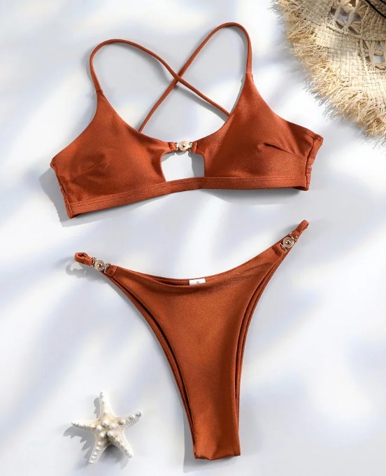 Triangle Bikini Svenja in Bronzebraun mit Hohe&nbsp;Taille