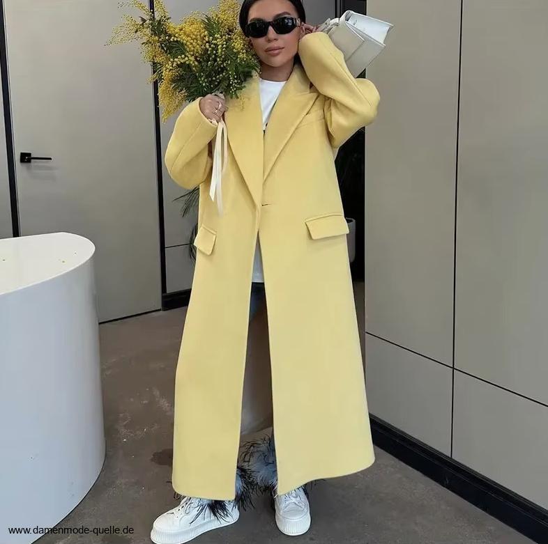 Langer Damen Wollmantel Daisy Elegant in&nbsp;Gelb