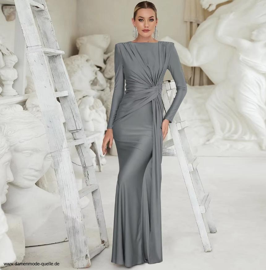 A Linie Langarm Abendkleid Elegant in Wickel Optik in&nbsp;Silber
