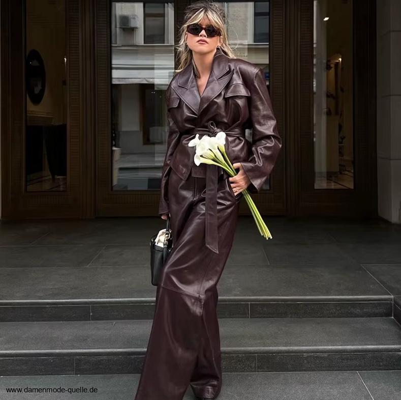 PU Leder Damen Zweiteiler Davina iHose mit Jacke im Set&nbsp;Weinrot