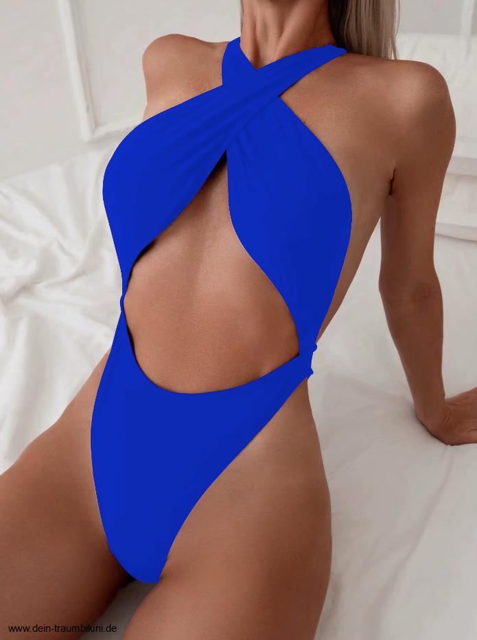 Sexy Kreuzträger Badeanzug 2025 Einfarbig in&nbsp;Blau