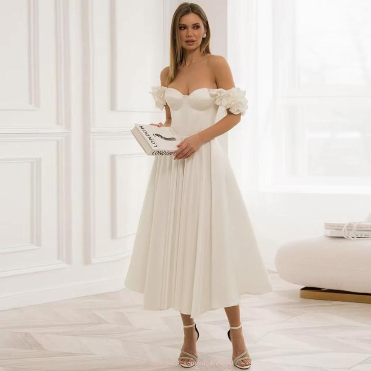 Schulterfreies A Linie Vintage Style Brautkleid Caitriona&nbsp;Wadenlang