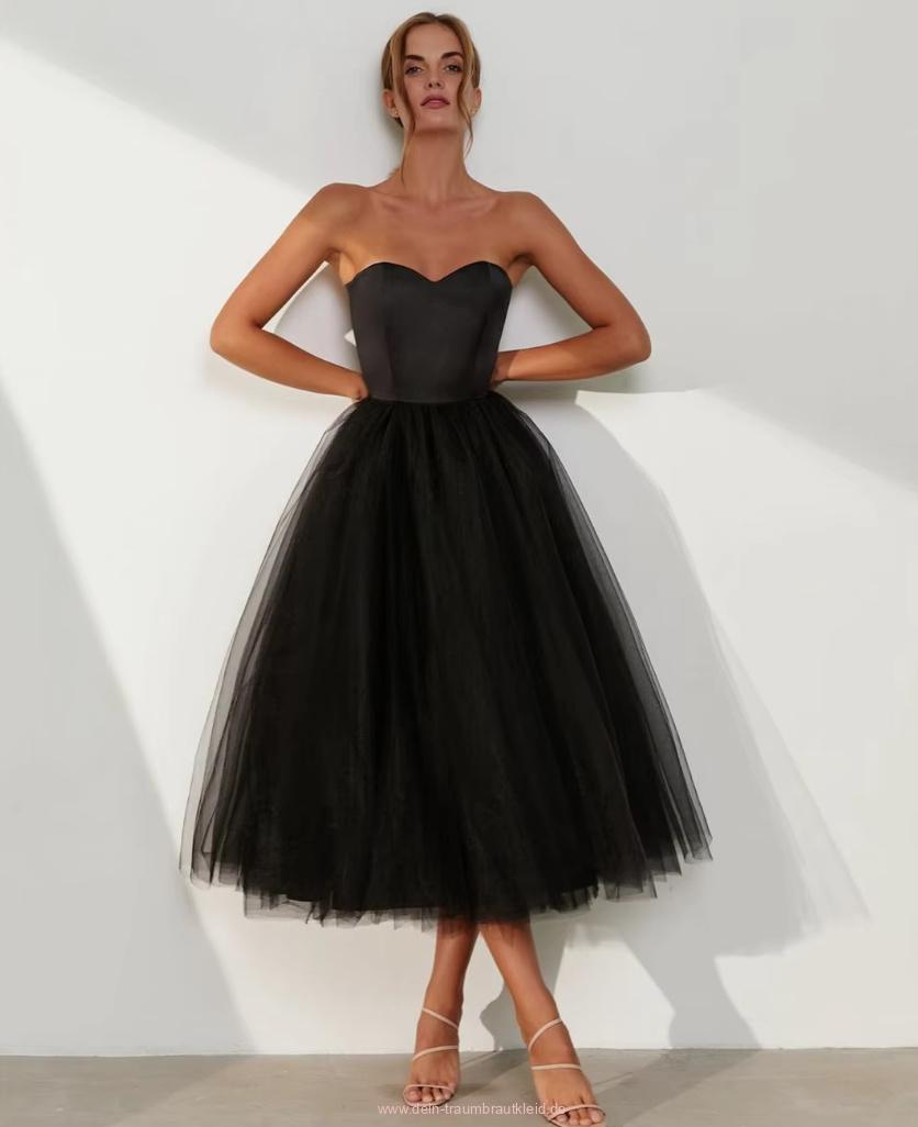 Schulterfreies A Linie Vintage Style Kleid für Hochzeitsgäste Carola Wadenlang mit Tüll Rock&nbsp;Schwarz