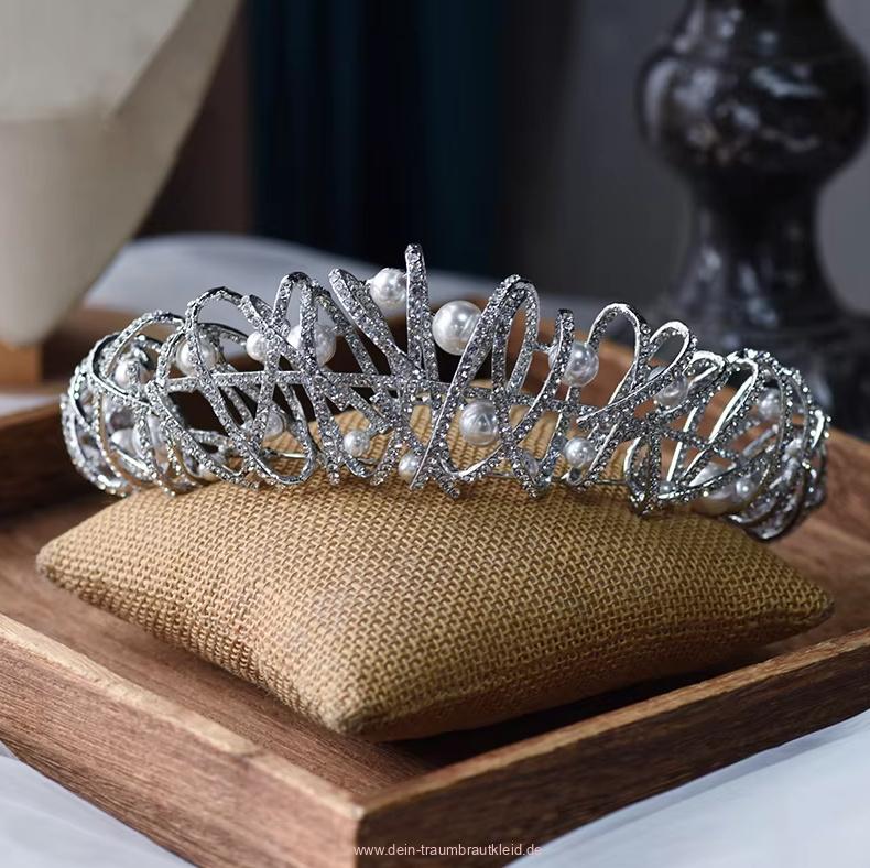 Zirkon Perlen Braut Tiara Diadem&nbsp;Edith